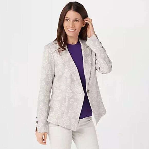 LOGO By Lori Goldstein Peplum Blazer 3X Jacket Gray Ponte - Picture 2 of 14